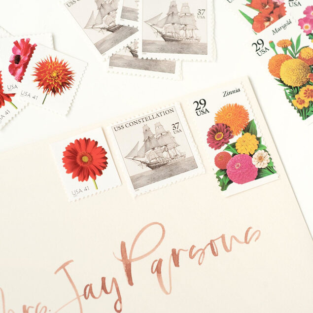 Conjunto de franqueo vintage botánico de otoño rosa y naranja // Conjunto de 5...