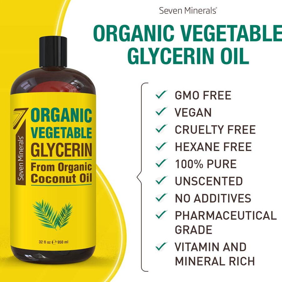 Seven Minerals, glicerina vegetal orgánica - Botella grande de 32 onzas líquidas...