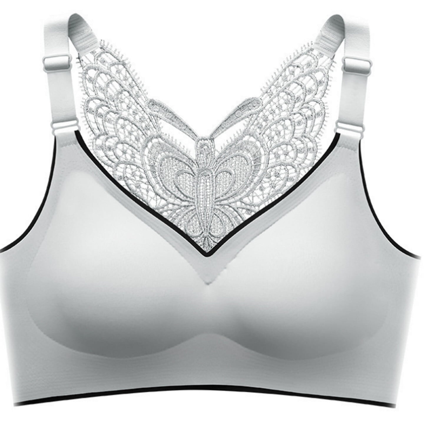 Sujetadores de encaje Bigersell Ropa interior con espalda de mariposa sin aros y sujetador de chaleco grande con marca Sujetador sin aros de cobertura total de talla grande y alta, estilo 3199, gris ...